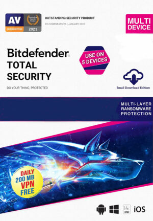 Bitdefender Total Security 5 Devices 1 Year Windows/Mac/Android/iOS (Digital Delivery) - Image 1