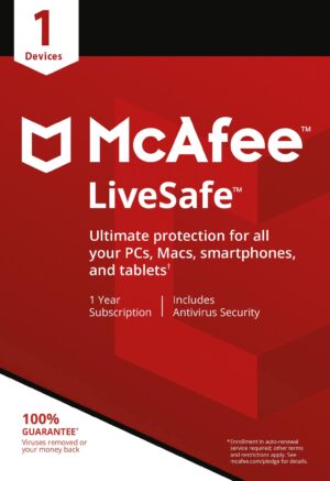 McAfee LiveSafe 1 Device 1 Year Windows/Mac/Android/iOS (Email Delivery) (Global Code) - Image 1