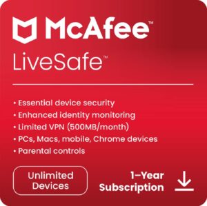 McAfee LiveSafe Unlimited Devices 1 Year Windows/Mac/Android/iOS (Email Delivery) (Global Code) - Image 1